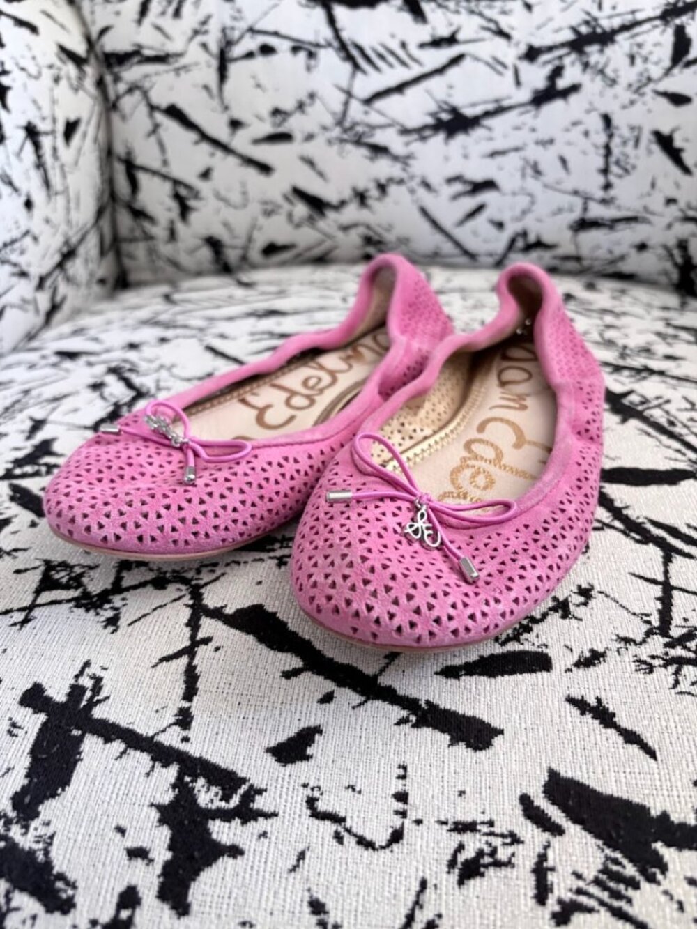 Sam Edelman Felicia Pink Perforated Suede Ballet Flats 4.5